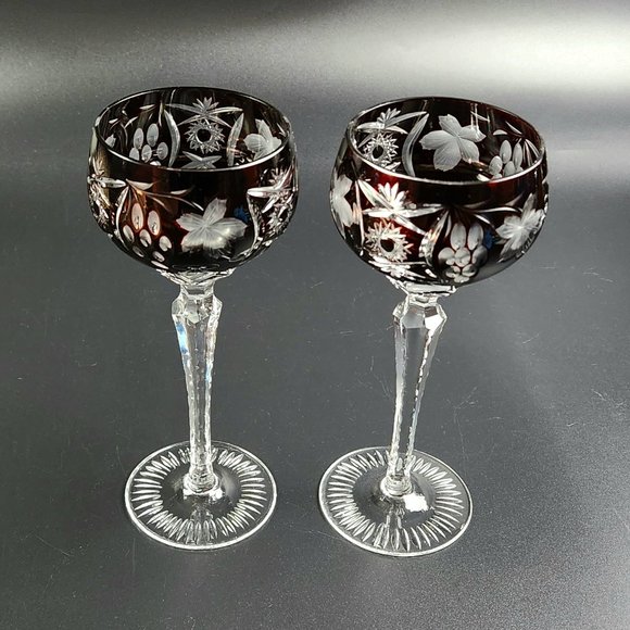Colorful Nachtmann Traube Wine Hock/glass Fine Bavarian  Vintage Stunning Dark Brown Hock Wine Traube by NACHTMANN - Set of 2